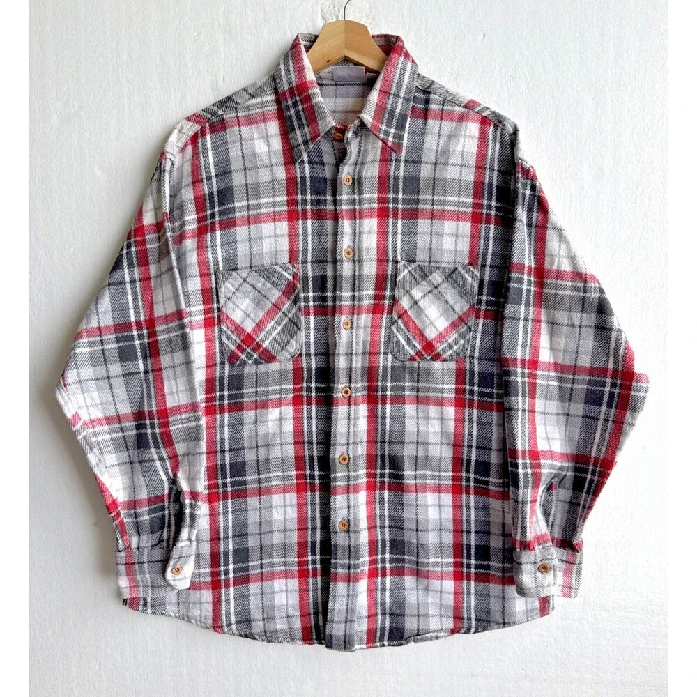 Vintage 80s 90s Big Mac Plaid Flannel Lined Button Up Shirt Made in USA Men’s XL